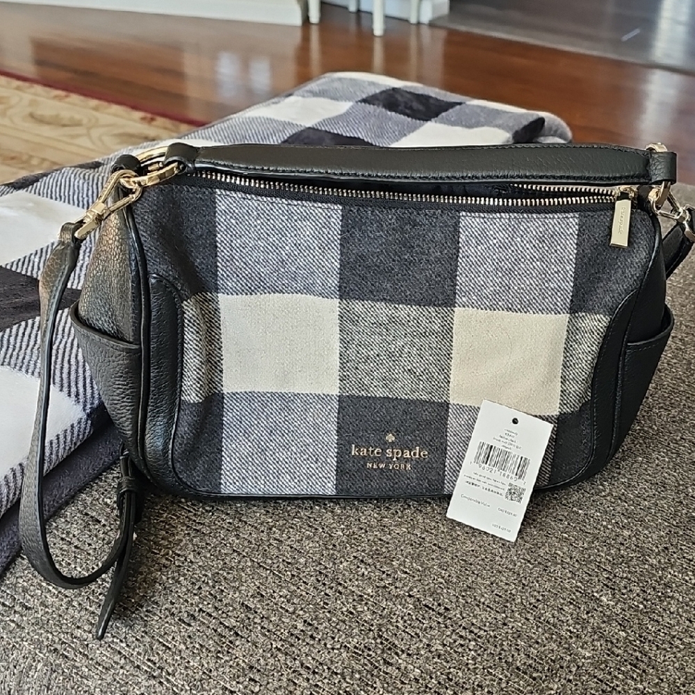 Kate Spade Black and Cream Checkered Crossbody Bag